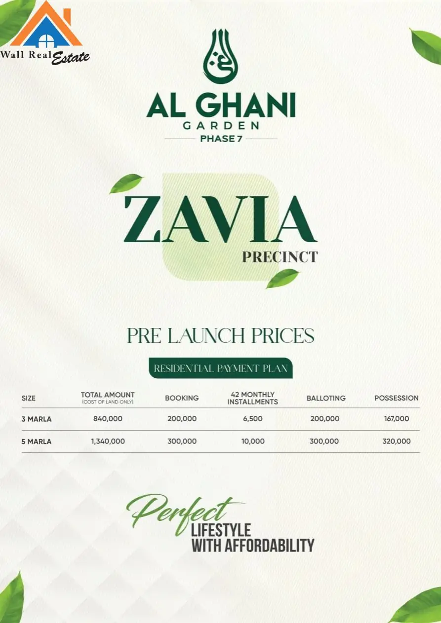 Al Ghani Garden Phase 7 Payment Plan