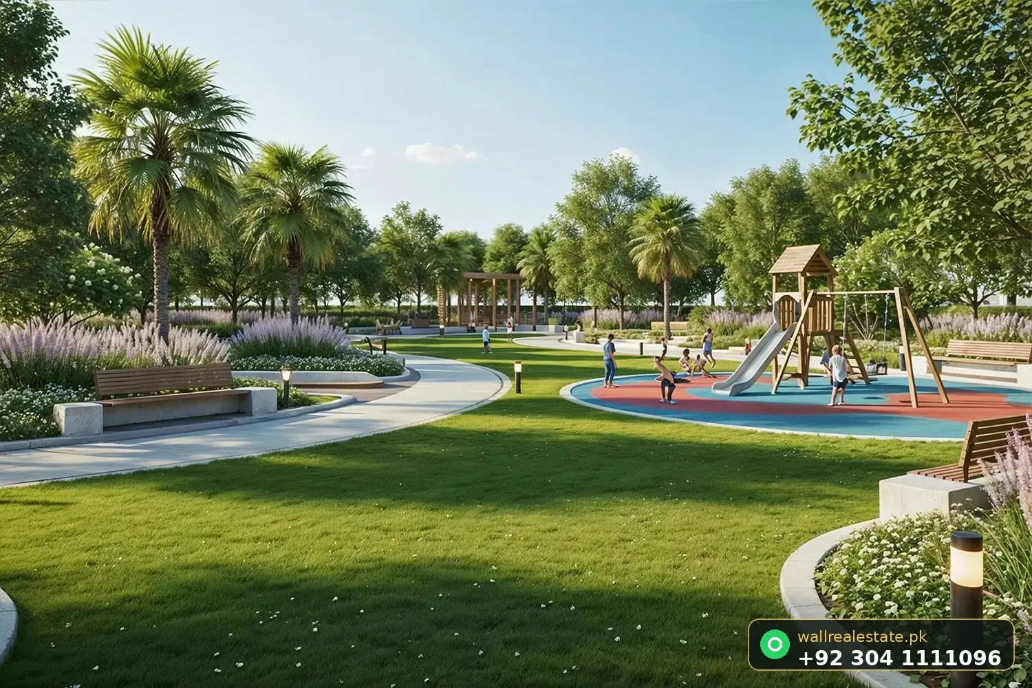 Capital Valley 5.21-Kanal central community park with children's play area, walking tracks and landscaped lawns