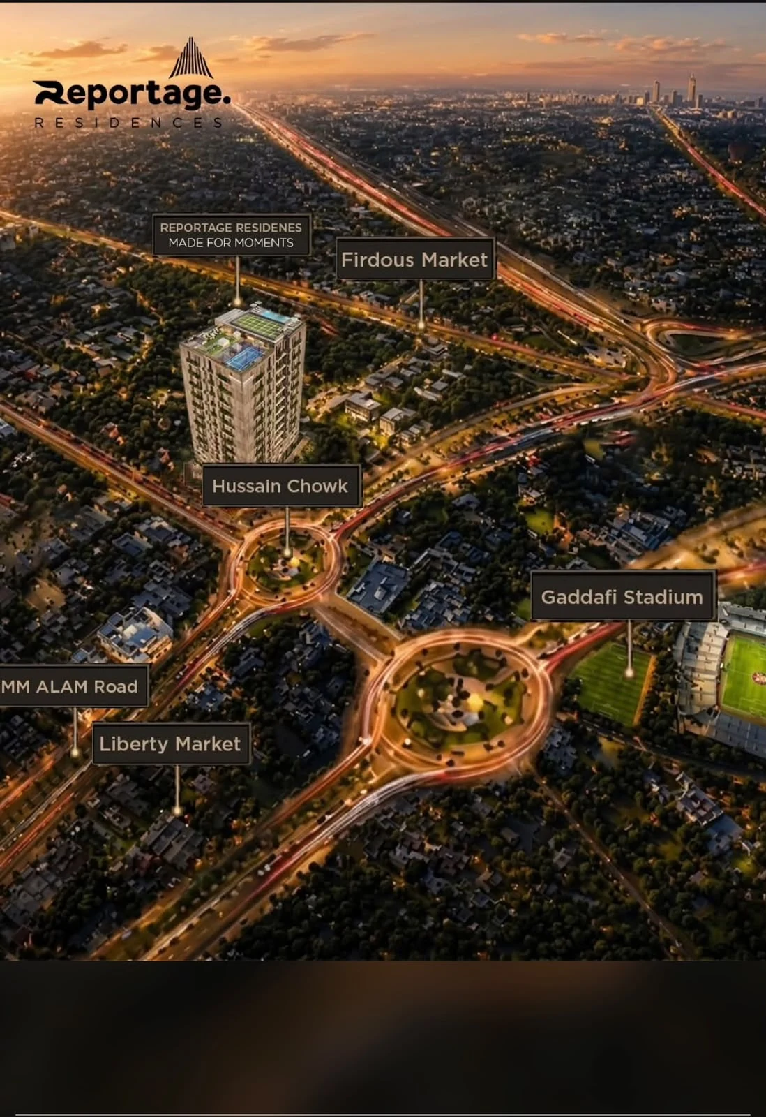 Reportage Residences aerial view with Gulberg landmarks