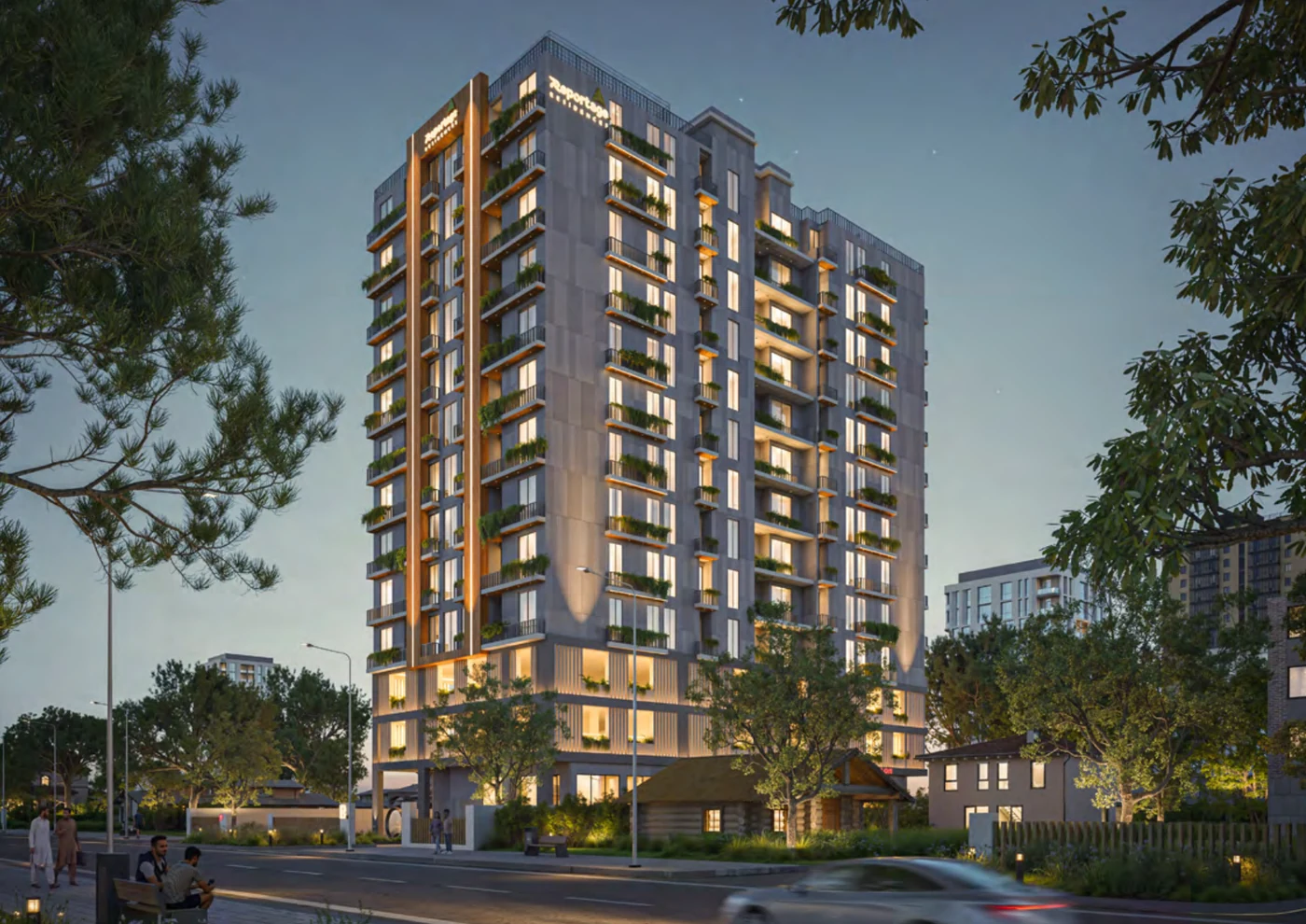 Reportage Residences street-level tower exterior
