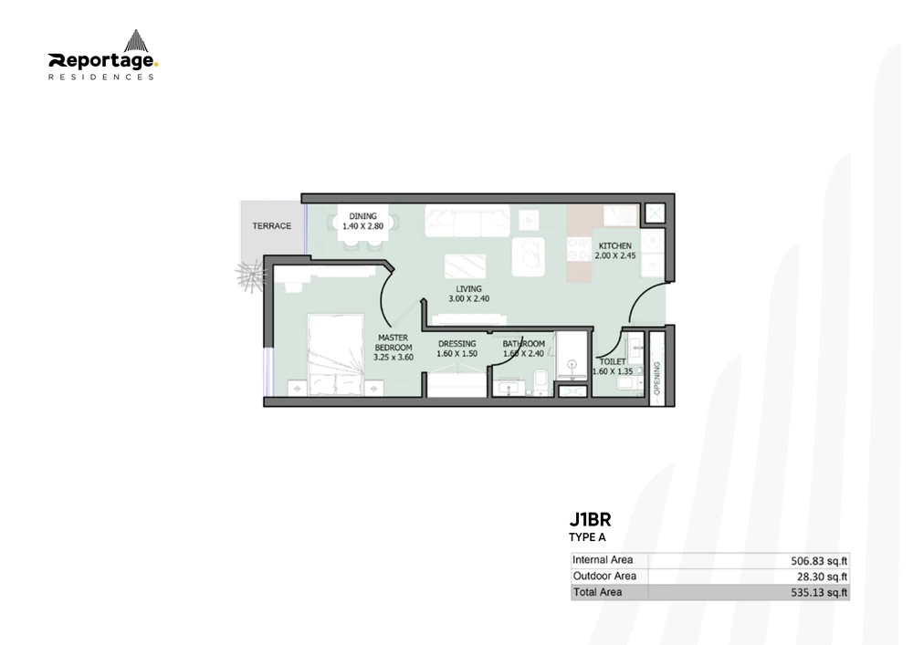 Reportage Residences 1 Bed Junior floor plan