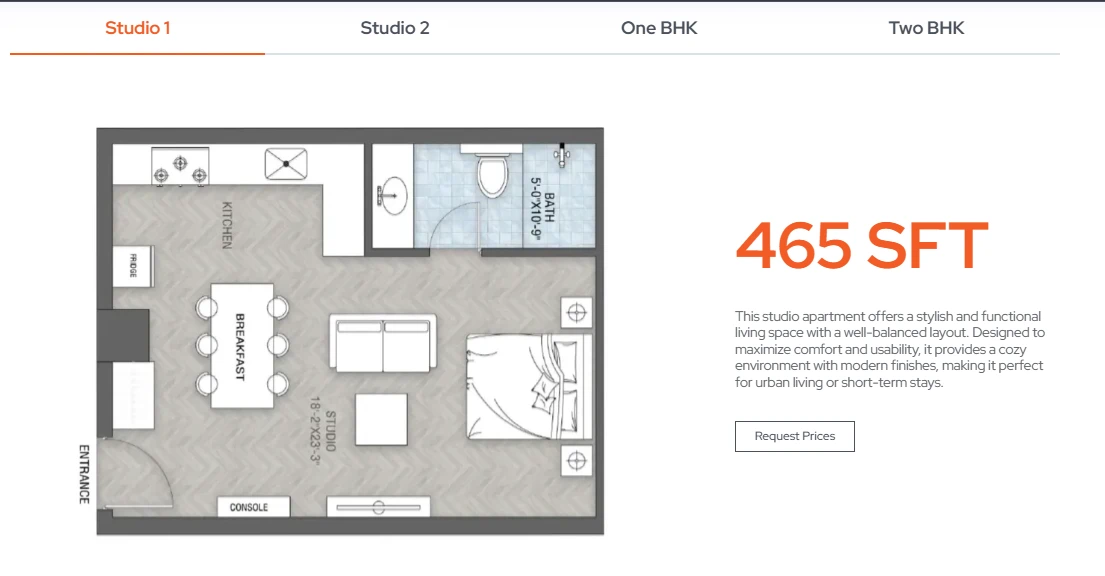 Valley Park Apartments Studio 1 floor plan, 465 sq ft