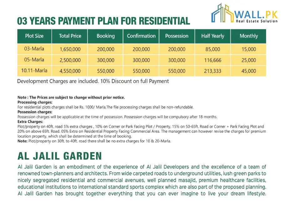Al Jalil Garden — facilities and on-ground infrastructure