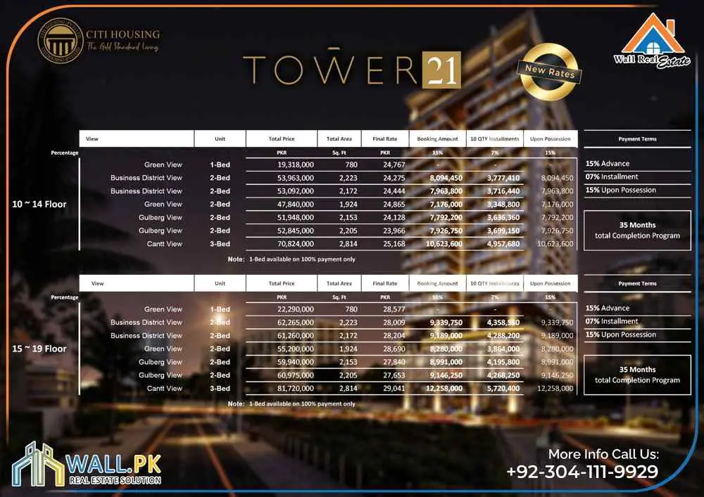 Tower 21 Gulberg Lahore — facilities and on-ground infrastructure